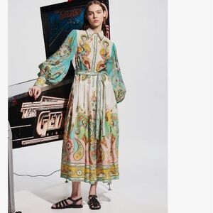 NWT ALÉMAIS Pinball Paisley Print Midi Shirt Dress Sz 0